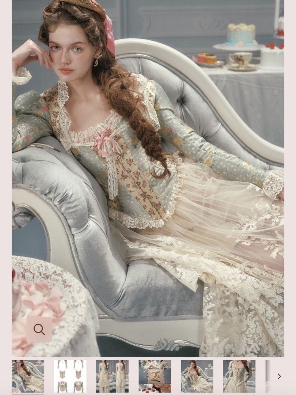 Lacemade Floral Corset Blouse in Ivory & Blue